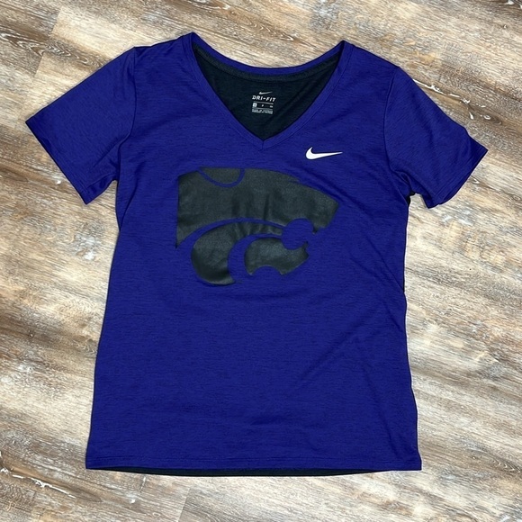 Nike Dri-Fit Women's Small K State Wildcats Purple Black V-Neck T Shirt Athletic - Picture 11 of 12